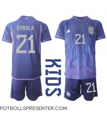Argentina Paulo Dybala #21 Bortatröja Barn VM 2022 Kortärmad (+ korta byxor)